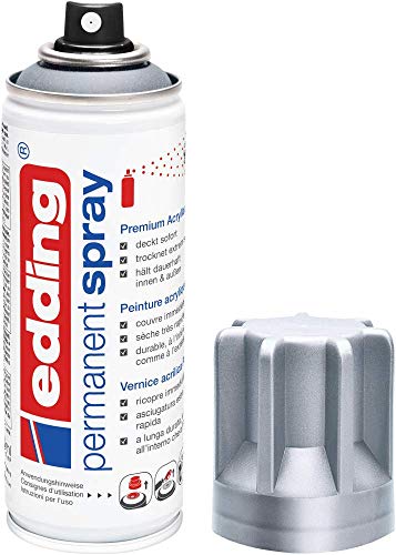 edding 5200 Permanent Spray - silber matt - 200 ml - Acryllack zum Lackieren und Dekorieren von Glas, Metall, Holz, Keramik, Kunststoff, Leinwand - Lackspray, Acrylspray, Farbspray von edding