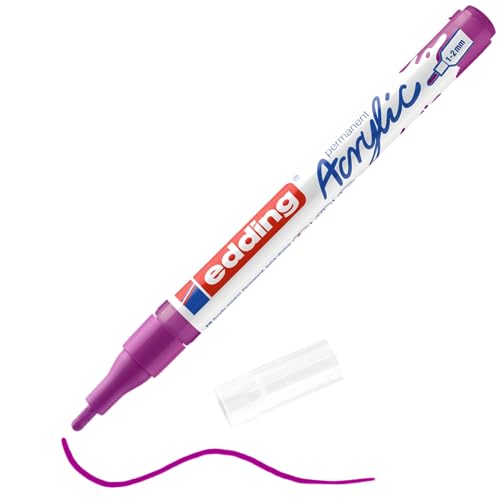 edding 5300 Acrylmarker fein - violett - 1 Acrylstift wasserfest - feine Rundspitze 1-2 mm - Acryl Farben zum Malen auf Leinwand, Malpapier und Holz - Acrylstifte für Steine von edding