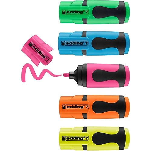 edding 7 Mini Textmarker - Neon-Farben - 5 highlighter pens - Keilspitze 1-3 mm - Textmarker klein in trendigen Farben - für Bullet Journal, Schule, Uni oder Büro von edding