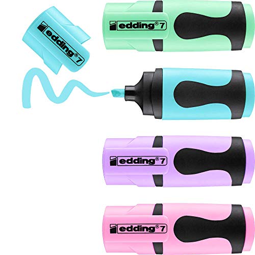 edding 7 Mini Textmarker Set - Pastell-Farben - 4 highlighter pens - Keilspitze 1-3 mm - Textmarker klein in trendigen Farben - für Bullet Journal, Schule, Uni oder Büro von edding