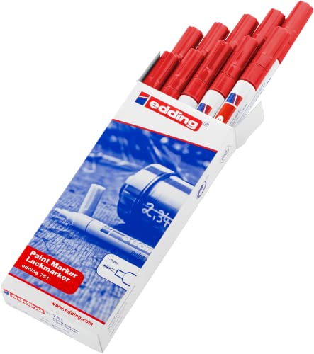 edding 751 Lackmarker - rot - 10 Stifte - Rundspitze 1-2 mm - Lackstift zur Markierung und Beschriftung von Metall, Glas, Stein oder Kunststoff - hitzebeständig, permanent, wisch- und wasserfest edding 751 Lackmarker - rot - 10 Stifte - Rundspitze 1-2 mm - Lackstift zur Markierung und Beschriftung von Metall, Glas, Stein oder Kunststoff - hitzebeständig, permanent, wisch- und wasserfest von edding
