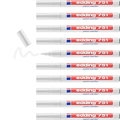 edding 751 Lackmarker - weiß - 10 Lackmarker - Rundspitze 1-2 mm - Lackstift für Glas, Stein, Holz, Kunststoff und Papier - wasserfest, stark deckend von edding