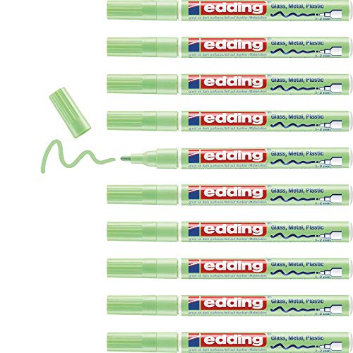 edding 751 Marker matt glänzend - pastellgrün - 10 Marker - Rundspitze 1-2 mm - Glanzlackstift für Glas, Steine, Holz, Kunststoff, Papier - Permanentfarbe von edding