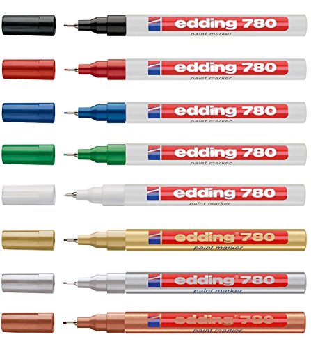 edding 780 glanzlack-marker dünn (0,8 mm) 8 Farben wählbar 8er Set Sortiert Mit Metallic von edding