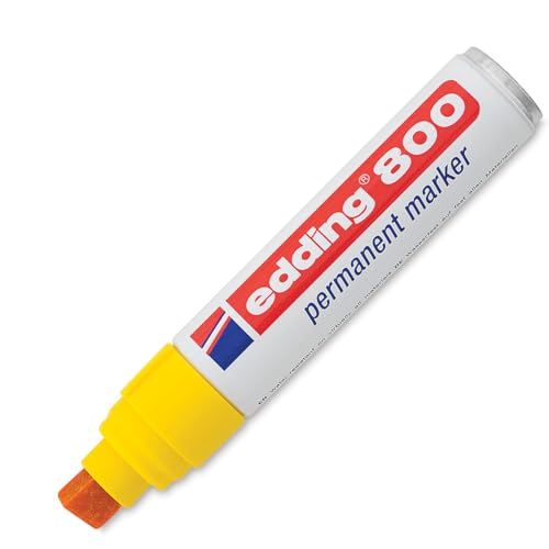 edding 800 Permanentmarker - gelb - 1 Stift - Keil-Spitze 4-12 mm - für breite Markierungen - wasserfest, schnell-trocknend, wischfest - für Karton, Kunststoff, Holz, Metall, Glas von edding