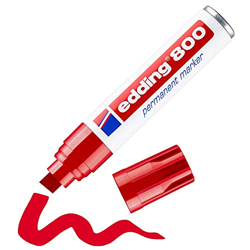 edding 800 Permanentmarker - rot - 1 Stift - Keil-Spitze 4-12 mm - für breite Markierungen - wasserfest, schnell-trocknend, wischfest - für Karton, Kunststoff, Holz, Metall, Glas von edding