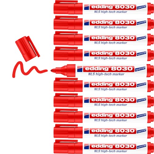 edding 8030 NLS High-Tech Marker - rot - 10 Stifte - Rundspitze 1,5-3 mm - Rostfreier Marker zum korrosionsarmen Markieren - für Stahl, Metall, Eisen, Aluminium von edding