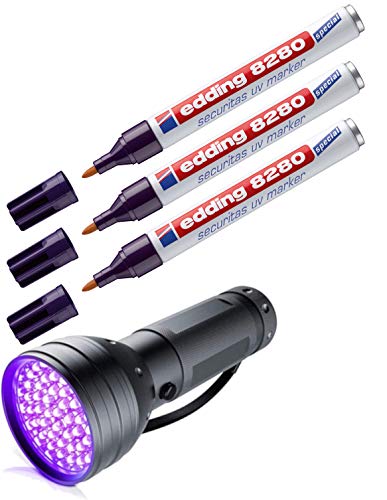 edding 8280 UV-Marker Rundspitze (3 Stück + 51 LED) - Markierstift mit Rundspitze 1,5-3 mm für Holz, Glas, Metall und Kunststoff von edding