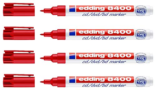 edding 8400 CD/DVD/BD Marker, ca. 0,5-1 mm (Rot, 4 Stifte) von edding