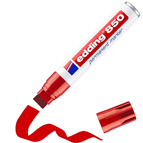 edding 850 Permanentmarker - rot - 1 Stift - Keil-Spitze 5-15 mm - für breite Markierungen - wasserfest, schnell-trocknend, wischfest - für Karton, Kunststoff, Holz, Metall, Glas von edding