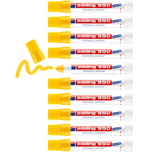edding 950 Industrie Pastenmarker - gelb - 10 Stifte - Rundspitze 10 mm - Marker zum Beschriften von Metall, Stein, Holz - raue oder nasse Oberflächen - permanent, wasserfest von edding