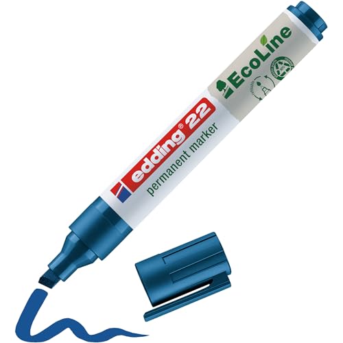 edding 22 Permanentmarker - blau - 1 Stift - Keil-Spitze 1-5 mm - schnell trocknender Permanent Marker - wasserfest, wischfest - für Karton, Kunststoff, Holz, Metall - Universalmarker von edding