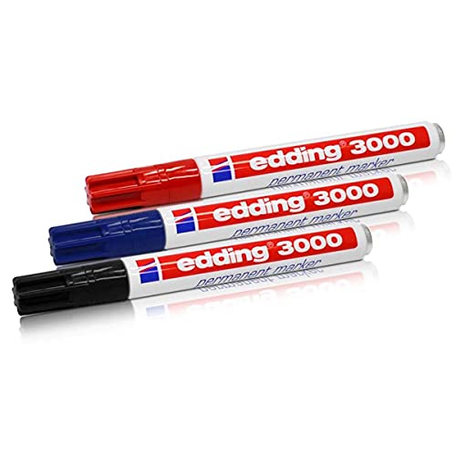 Edding Permanentmarker 3000 1, 5-3, 0mm 3er Set SW, rot, Blau von edding