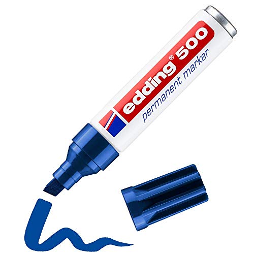 edding 500 Permanentmarker - blau - 1 Stift - Keil-Spitze 2-7 mm - wasserfest, schnell-trocknend - wischfest - für Karton, Kunststoff, Holz, Metall, Glas von edding