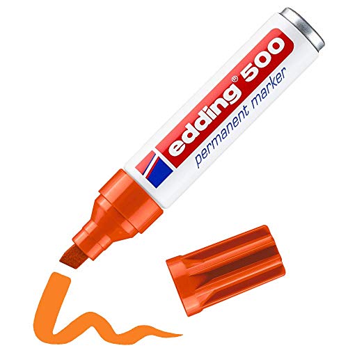 edding 500 Permanentmarker - orange - 1 Stift - Keil-Spitze 2-7 mm - wasserfest, schnell-trocknend - wischfest - für Karton, Kunststoff, Holz, Metall, Glas von edding