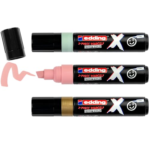 edding X Multimarker - Pastel Colour Set - 3 Multimarker mit pigmentierter Tinte auf Wasserbasis - Keilspitze 2-10 mm - Multimarker für T-Shirts, Sneaker, Handyhüllen und mehr von edding