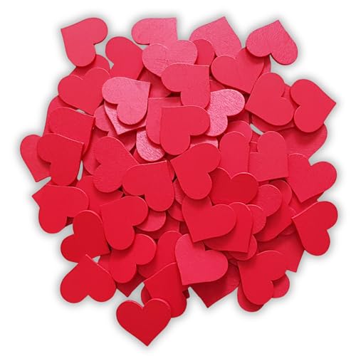 edelkern Holz Streuteile - 100 x rote Herzen ohne Loch (100 x große Herz Teile) - Schöne Dekoration (Deko) zum Basteln (DIY) von edelkern
