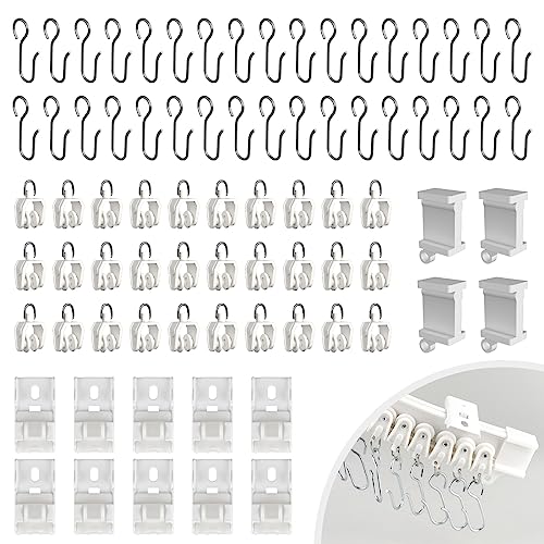 EFUTURETIME 78 Stück Gardinenschienen Zubehör, Laufrollen, Endabdeckungen, Metall Vorhang Haken, Deckenhalterung für Vorhangschienen, Weiß von efuturetime