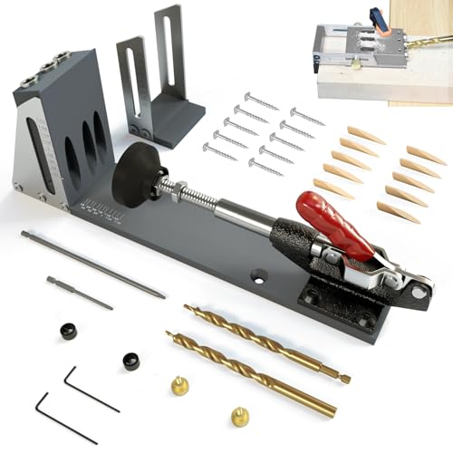 EFUTURETIME Bohrhilfe Schrägloch 15° Bohrschablone Taschenloch, Pocket Hole Jig Kit mit 2 Bohrer 9.5mm, 2 Vierkant Schraubendreher Bits, 10 Taschenlochschrauben, 10 Holzdübeln von efuturetime