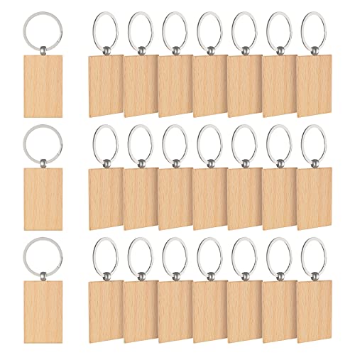 efuturetime 24PCS Schlüsselanhänger Holz Blanko, Rechteckig, Wooden Keychain Schlüsselring, Beschriftbar Schlüsselanhänger Rohlinge Holz für DIY, Malerei, Dekoration, Geschenke von efuturetime