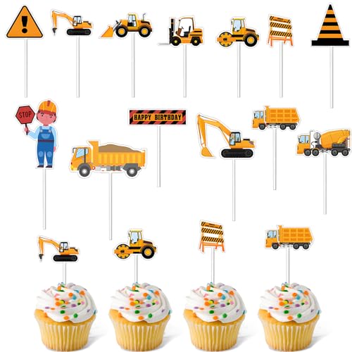 Cupcake-Topper, Kipplaster, Bagger, Traktor, Party, Kuchen, Dessert, Picks, Dekorationen für Bauthemen, Babyparty, Kindergeburtstag, Partyzubehör, 26 Stück von eggigi