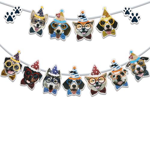 Wimpelkette mit Hundegesichtern, Hundemotiv, Geburtstagsparty-Zubehör für Jungen und Mädchen, Party-Wimpelkette, Dekoration, Haustier-Hunde-Geburtstagsbanner zum Aufhängen von eggigi