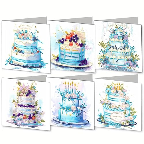 Blue Cake 6pcs 5D DIY Diamond Painting Weihnachtskarten Set Diamond Art Weihnachtskarte mit Umschlag Diamant Kunst Postkarte für Familie, Freunde und Kollegen von egjxal