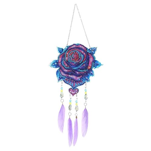 Diamond Painting Wind Chime Pendant Dreamcatcher Charm Feather Wind Chime Crystal Gemstone Painted Diamond Painting Pendant Adult Children Home Garden Decoration(Rose) von egjxal