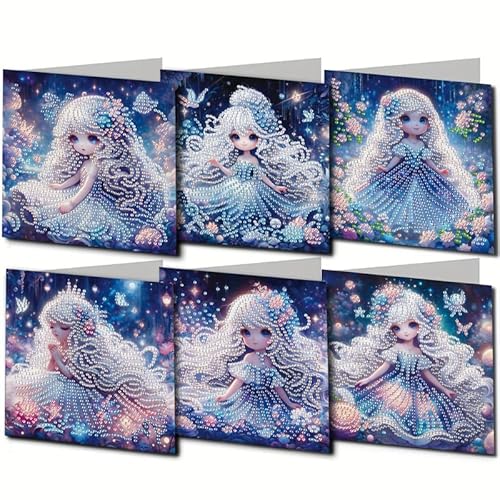 Langhaarige Schönheit 6pcs 5D DIY Diamond Painting Weihnachtskarten Set Diamond Art Weihnachtskarte mit Umschlag Diamant Kunst Postkarte für Familie, Freunde und Kollegen von egjxal