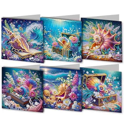 Underwater world 6pcs 5D DIY Diamond Painting Weihnachtskarten Set Diamond Art Weihnachtskarte mit Umschlag Diamant Kunst Postkarte für Familie, Freunde und Kollegen von egjxal