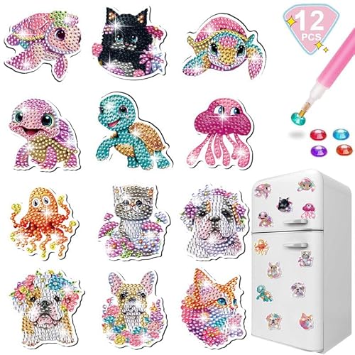 egjxal 20pcs Cute Animal Diamond Painting Magnet Kühlschrank Diamond Painting Kit für Kühlschrank Auto Glitter Magnet Diamond Painting Kit für Erwachsene DIY Handwerk Party Home Decoration Geschenk von egjxal