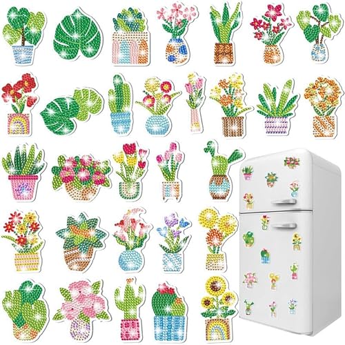 egjxal 30 Stück Blumentopf Picking Diamond Painting Magnet Kühlschrank Diamant Malerei Kit für Kühlschrank Auto Glitzer Magnet Diamant Malerei Kit für Erwachsene DIY Handwerk Party Home Dekoration von egjxal