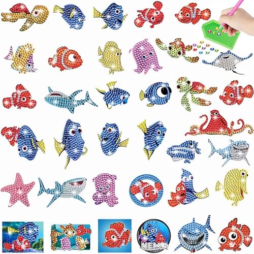 egjxal 36pcs Unterwasserkreatur Diamant Malerei Aufkleber Kit Cartoon Cute Diamond Painting Mosaik Aufkleber 5D Diamant Kunst Aufkleber DIY Handwerk Gem Diamond Painting Kit Geeignet für Erwachsene von egjxal