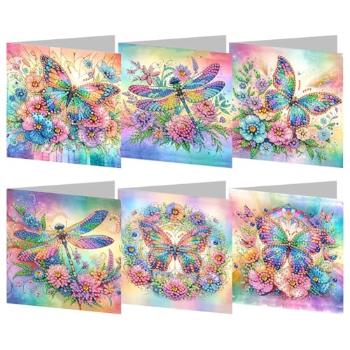 egjxal 6pcs 5D DIY Diamond Painting Grußkarten-Set Diamant Kunst Grußkarte mit Umschlag Diamant Kunst Postkarte für Familie, Freunde und Kollegen (Schmetterling Diamant Malerei Grußkarte) von egjxal