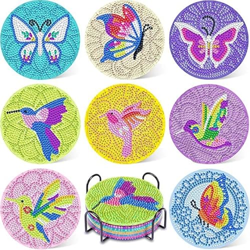 egjxal 8pcs Diamond Art Coasters Diamond Art Coaster Set with Holder Diamond Craft Art Painting Coasters DIY Coasters Diamond Painting Set for Kids and Adults Beginners (Butterfly) von egjxal