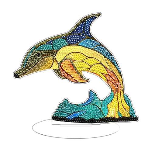 egjxal Delphin Diamond Art Painting Desktop Decorations, Special Shape 5D DIY Diamond Art Acrylic Diamond Art Painting Animal Tabletop Ornament Kit for Home Office von egjxal