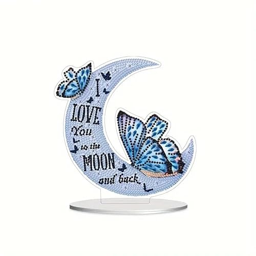 egjxal Moon Butterfly Diamond Art Painting Desktop Decorations, Special Shape 5D DIY Diamond Art Acrylic Diamond Art Painting Animal Tabletop Ornament Kit for Home Office von egjxal