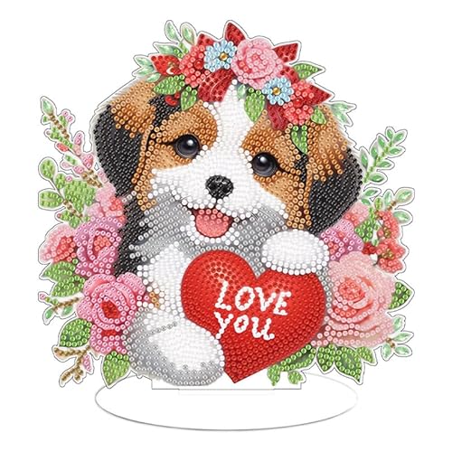 egjxal Pastoral Dog Diamond Art Painting Desktop Decorations, Special Shape 5D DIY Diamond Art Acrylic Diamond Art Painting Animal Tabletop Ornament Kit for Home Office von egjxal