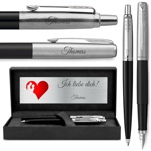 egraw Set aus Füllfederhalter und Kugelschreiber in Schwarz mit Personalisierung und Elegantem Etui von egraw