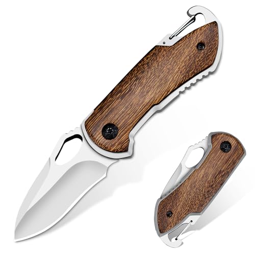 eiloszf Klappmesser Holzgriff, Jagd Camping Taschenmesser, Einhändig Klein Messer,Einhandmesser Outdoor Mini Klein Taschenwerkzeug Gürtelmesser (Weiß+Braun) von eiloszf