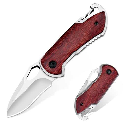 eiloszf Klappmesser Holzgriff, Jagd Camping Taschenmesser, Einhändig Klein Messer,Einhandmesser Outdoor Mini Klein Taschenwerkzeug Gürtelmesser (Weiß+Rot) von eiloszf