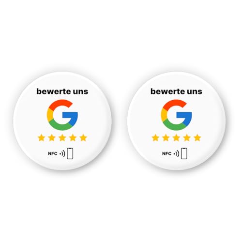 Google NFC Bewertungs-Sticker – 2er-Set | Zum selbst einrichten & überschreibbar | 3 cm Ø für Smartphone, Rechnungsmappe | Google Bewertungen sammeln – für Dienstleister, Restaurants & Selbstständige von einfachsachen