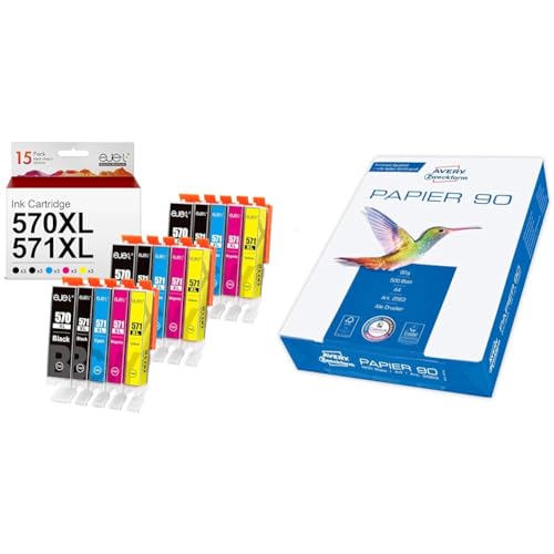 ejet 15er-Pack Kompatible Druckerpatronen für Canon PGI-570 XL CLI-571 XL Multipack Patronen & Avery Zweckform 2563 Drucker-/Kopierpapier 500 Blatt von ejet