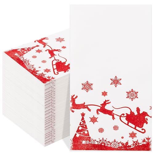 EI 100 Stück Weihnachtsservietten, rote Weihnachtselch-Papierservietten, Weihnachtsessen, Weihnachtsdekoration, Einweg-Servietten für Badezimmer, Küche, Urlaub, Servietten, Neujahrsparty von ejonirinjonir