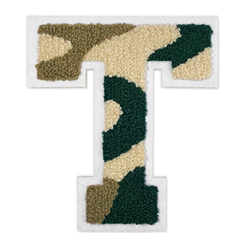 Aufnäher zum Aufbügeln, Buchstabe T – Chenille-Stich, Varsity – 11648 (Camouflage/Weiß) von ejoyce