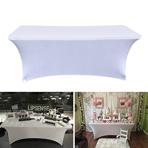 ele ELEOPTION Stretch Husse Rechteckige Tischhusse Premium Spandex Tischabdeckung Biertischhussen für 4 Fuß Tisch Waschbar Tischdecke für Küche Hochzeit Party Bankett (Weiß, 122 x 76 x 76 cm) von ele ELEOPTION