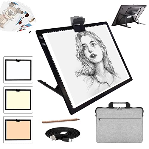 A3 LED-Lichtpad mit Tragetasche, kabelloses Akku-LED-Lichtpad mit Ständer, wiederaufladbar, 6 einstellbare Helligkeiten, Tracking-Lichtbox, Pad für 5D-Diamantmalerei, Zeichnen, Jäten, Vinyl von elice