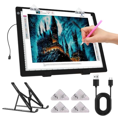 elice Leuchttisch A4 als 5D Diamond Painting Zubehör,36x27CM Ultra dünn Lichtpad,Dimmbarer Leuchtplatte mit Faltbar Ständer/clips,Leuchtplatte a4 für Diamantmalerei,Zeichnen Skizzieren,Tattoo,Designen von elice