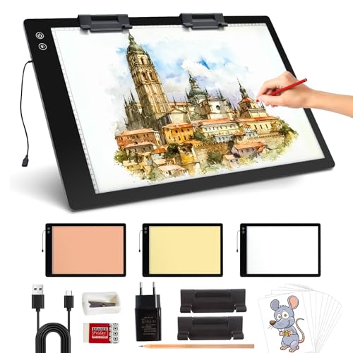 elice Wiederaufladbare A2 leuchttisch mit 5200mAh Batteriebetriebener,3-Farben-Lichtmodi,ultradünne Leuchttafel mit 6-stufiger/stufenloser Helligkeit,lichtpad zum Skizzieren,diamond painting,Zeichnen von elice