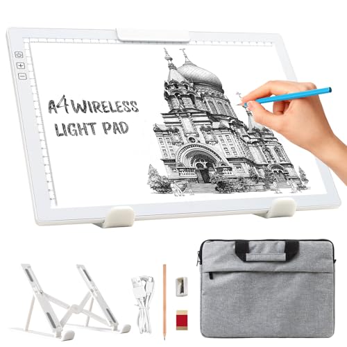 elice leuchtplatte din a4 mit Tasche/Ständer,Wiederaufladbares leuchttisch A4,Tragbares 6 Helligkeitsstufen & Stufenloses Dimmen zeichenplatte,light pad für Diamond Painting,Zeichnen,Skizzieren(Weiß) von elice